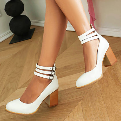 Harriet | Smooth Sandals with Ankle Strap and Thick Heel