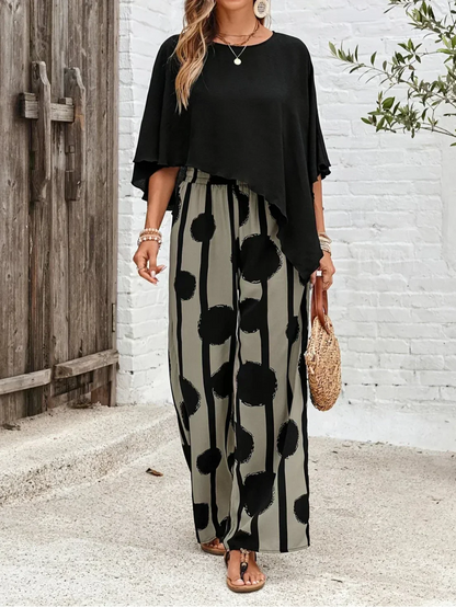 Sage | Women's Wide Leg Print Pants & Batwing Top 2 Piece Set