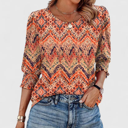 Corinna | Women's Smocked Cuff 3/4 Sleeve Crew Neck Top