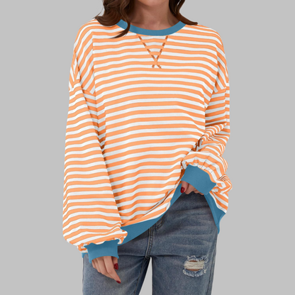 Jessica | Women's Striped Crewneck Long Sleeve Oversized Sweatshirt