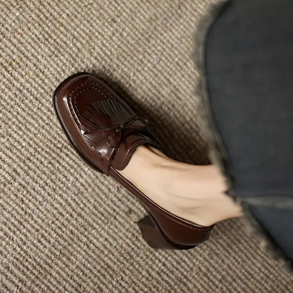Alannah | Women's Tassel Loafer Pumps Block Heel Round Toe Heels