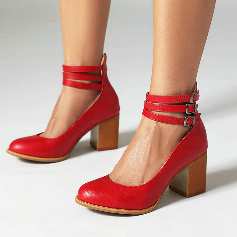 Harriet | Smooth Sandals with Ankle Strap and Thick Heel