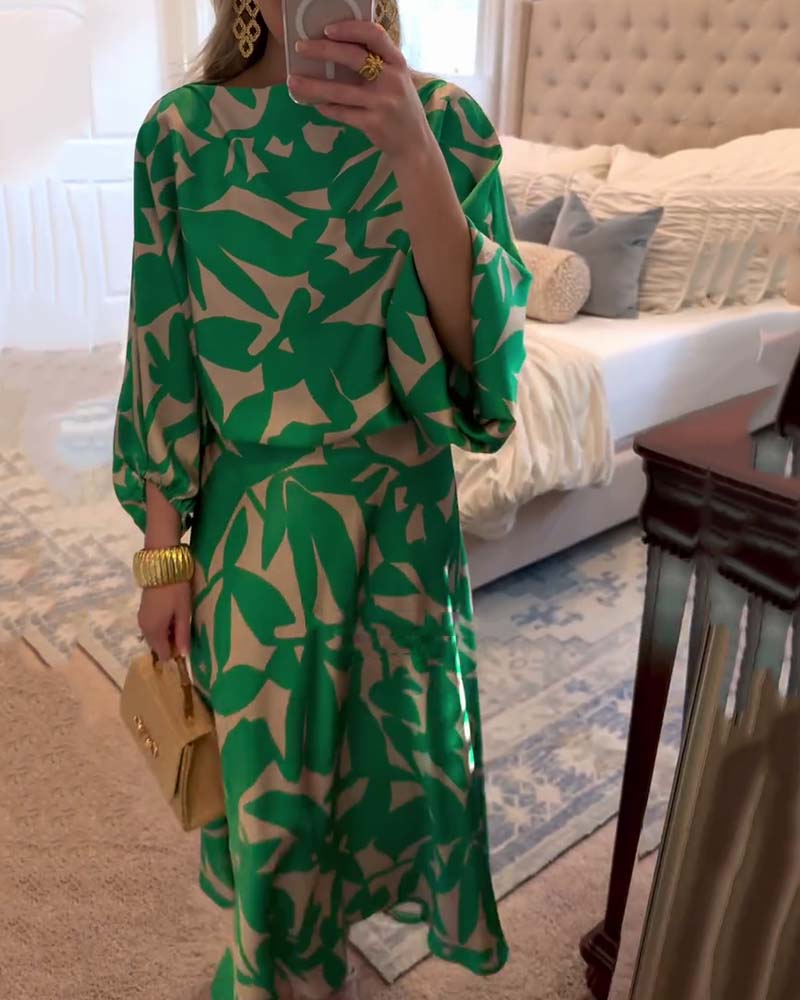 Ashley | Lantern Sleeve Printed Two-Piece Set