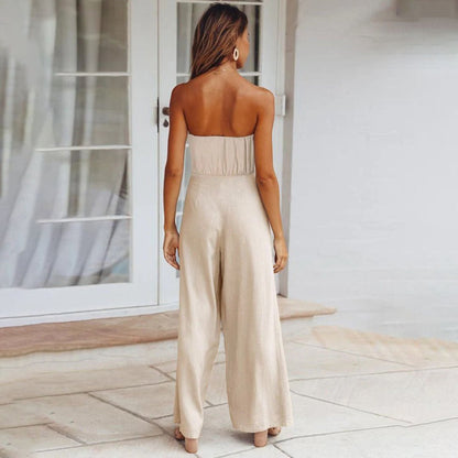 Carlotta | Women's Strapless Tie Waist Wide Leg Jumpsuit