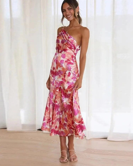 Amanda™ | Women’s Maxi Dress with Asymmetrical Cut and Floral Pattern