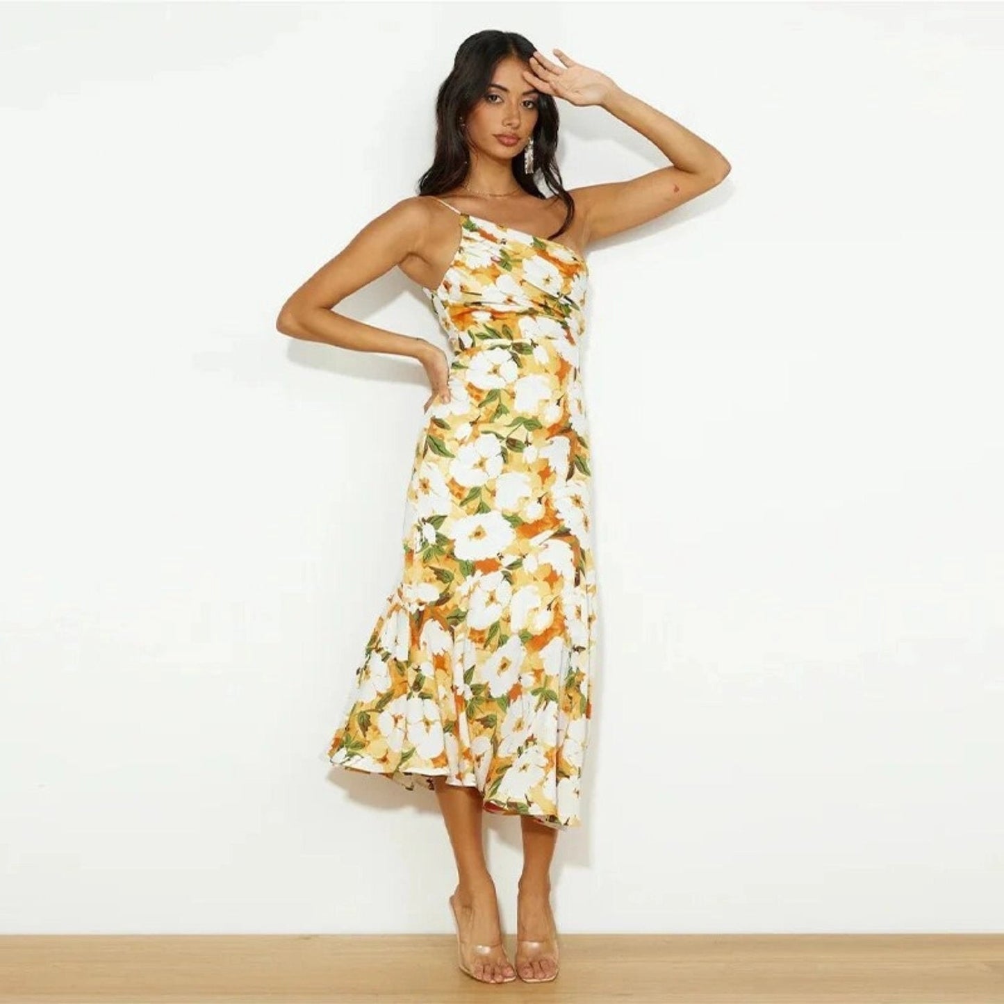 Amanda | Women’s Maxi Dress with Asymmetrical Cut and Floral Pattern