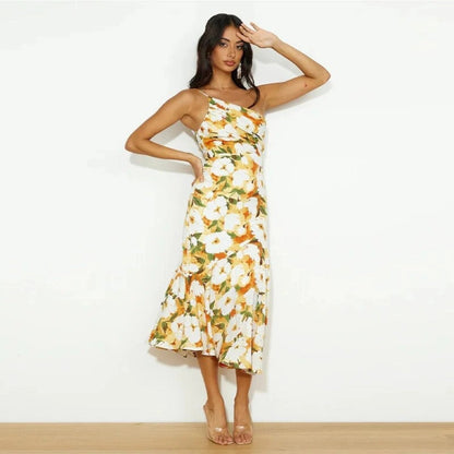 Amanda | Women’s Maxi Dress with Asymmetrical Cut and Floral Pattern