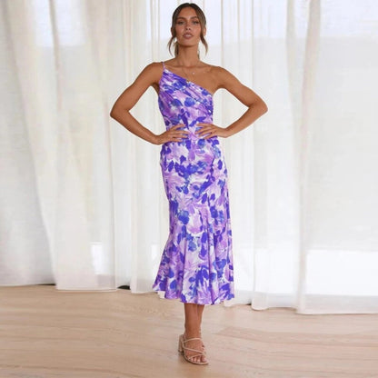 Amanda | Women’s Maxi Dress with Asymmetrical Cut and Floral Pattern