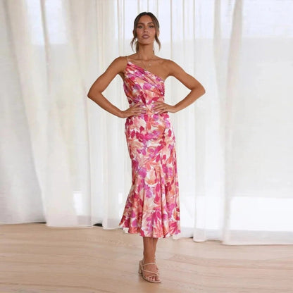 Amanda | Women’s Maxi Dress with Asymmetrical Cut and Floral Pattern