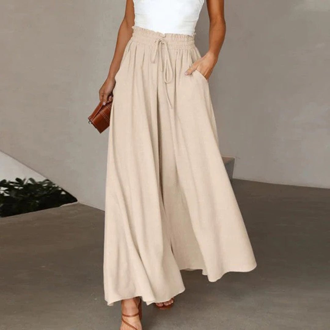 Edna | Women's High Waist Wide Leg Pants Smocked Drawstring
