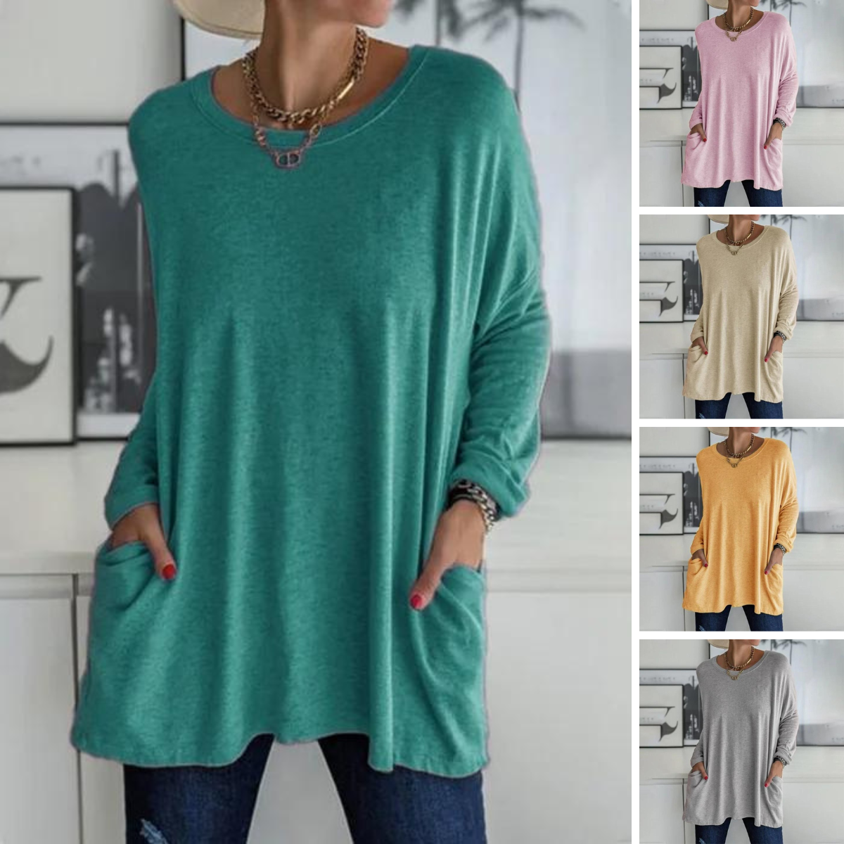 Annelise | Women's Oversized Long Sleeve Tunic Top with Pockets