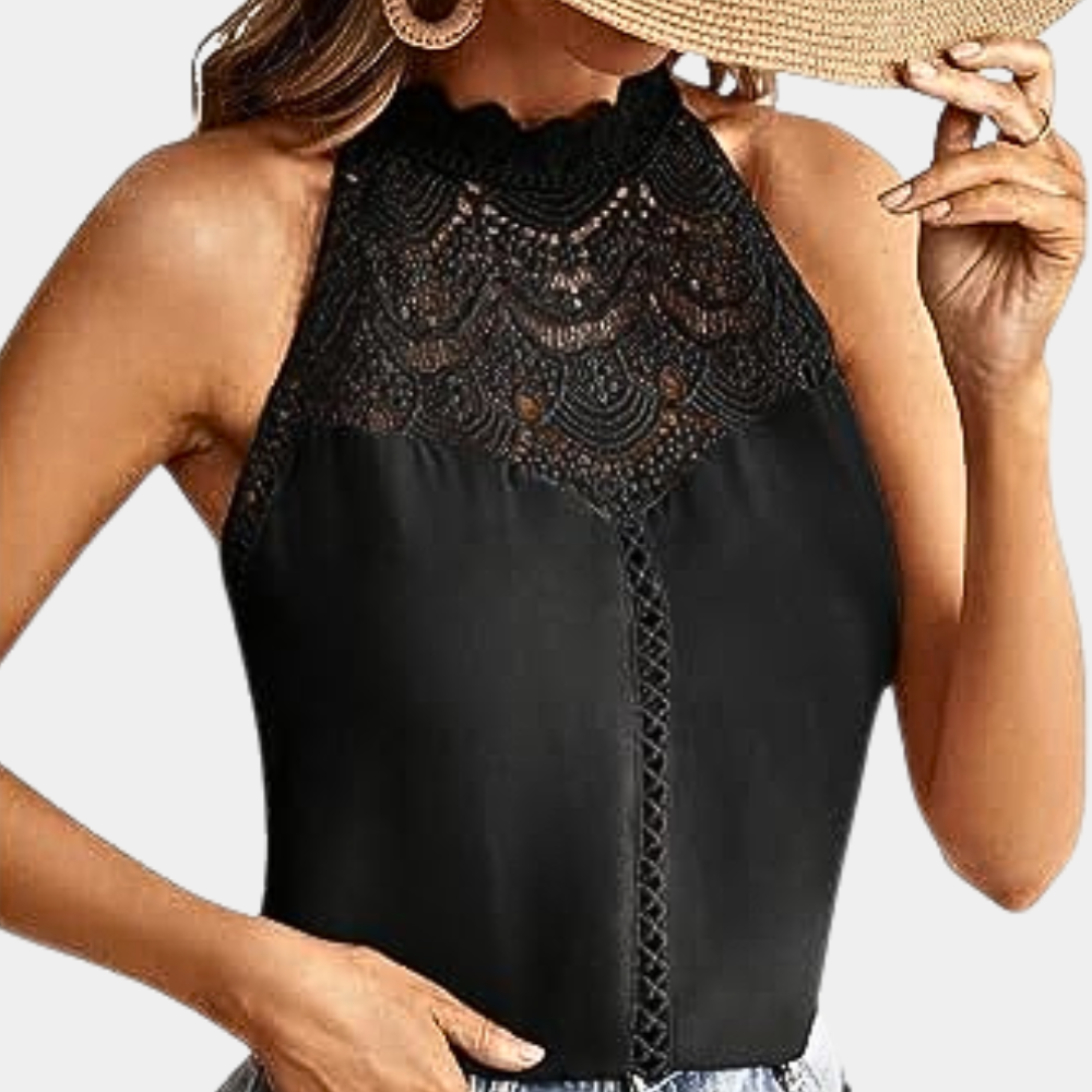 Myfanwy | Women's Sleeveless Lace Halter Top Mock Neck