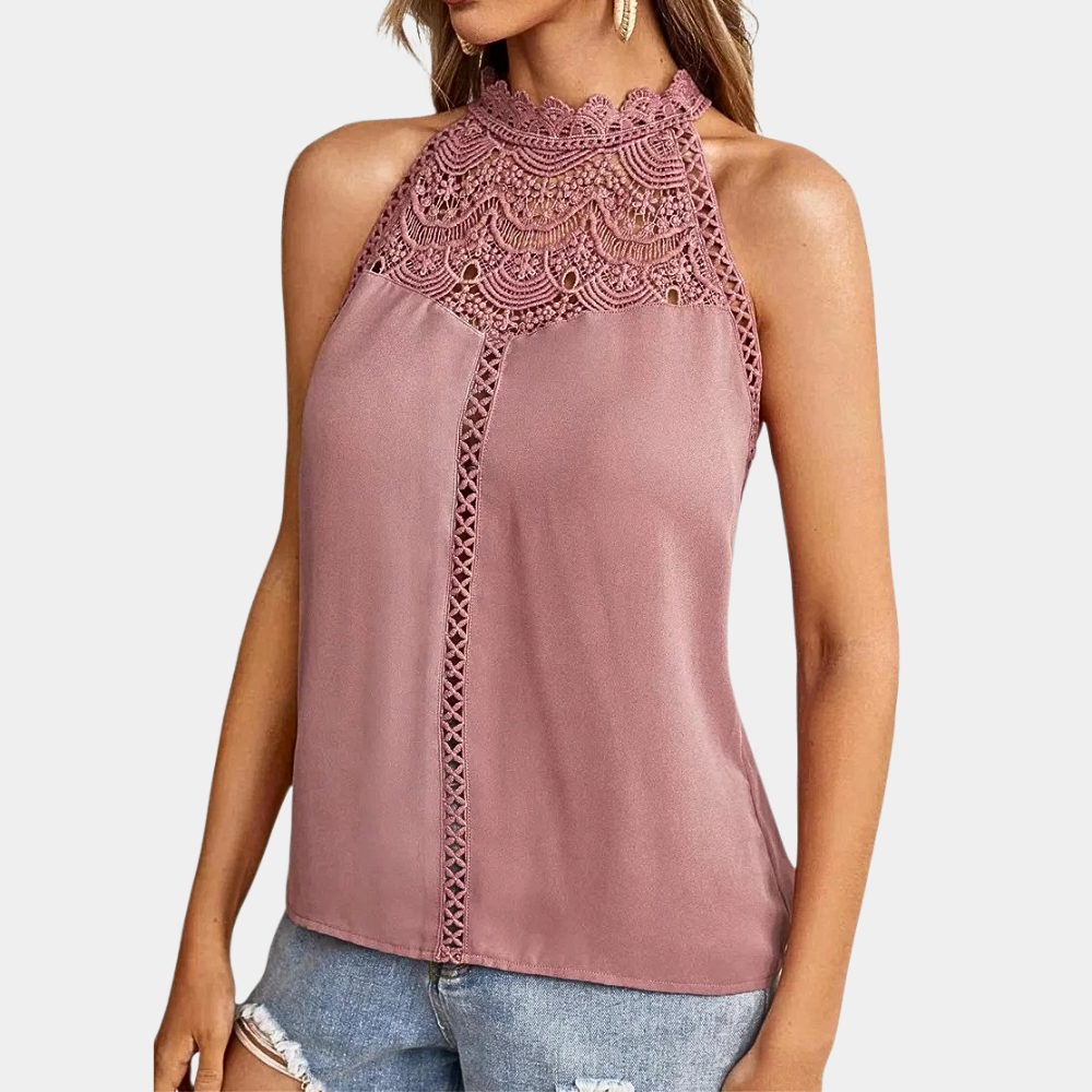 Myfanwy | Women's Sleeveless Lace Halter Top Mock Neck