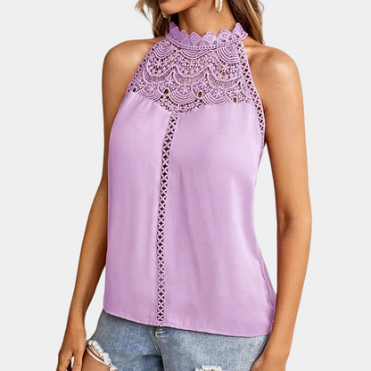 Myfanwy | Women's Sleeveless Lace Halter Top Mock Neck