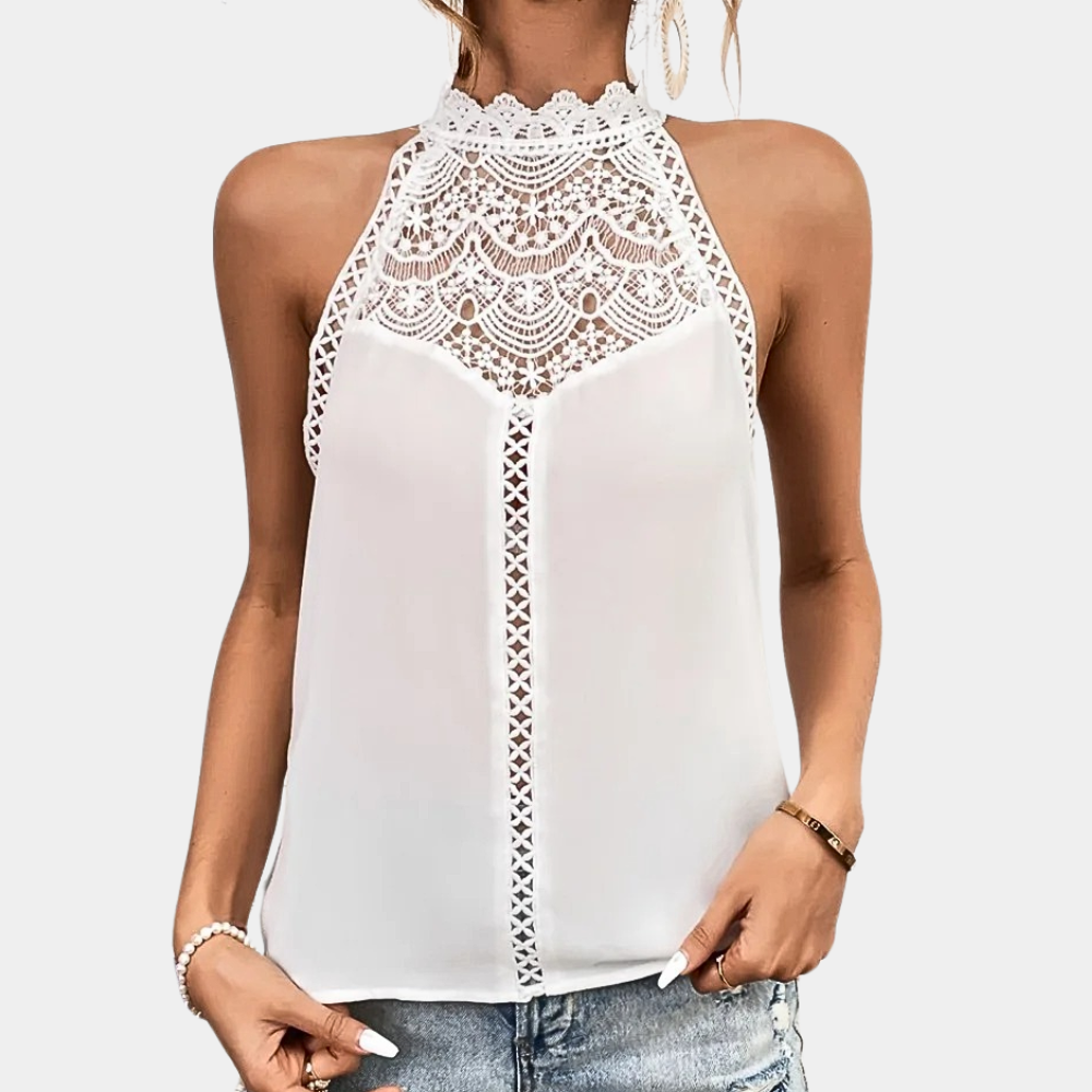 Myfanwy | Women's Sleeveless Lace Halter Top Mock Neck