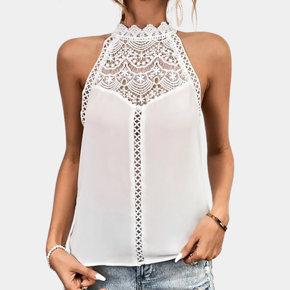 Myfanwy | Women's Sleeveless Lace Halter Top Mock Neck