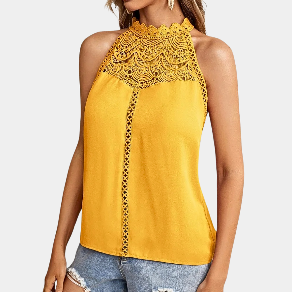 Myfanwy | Women's Sleeveless Lace Halter Top Mock Neck
