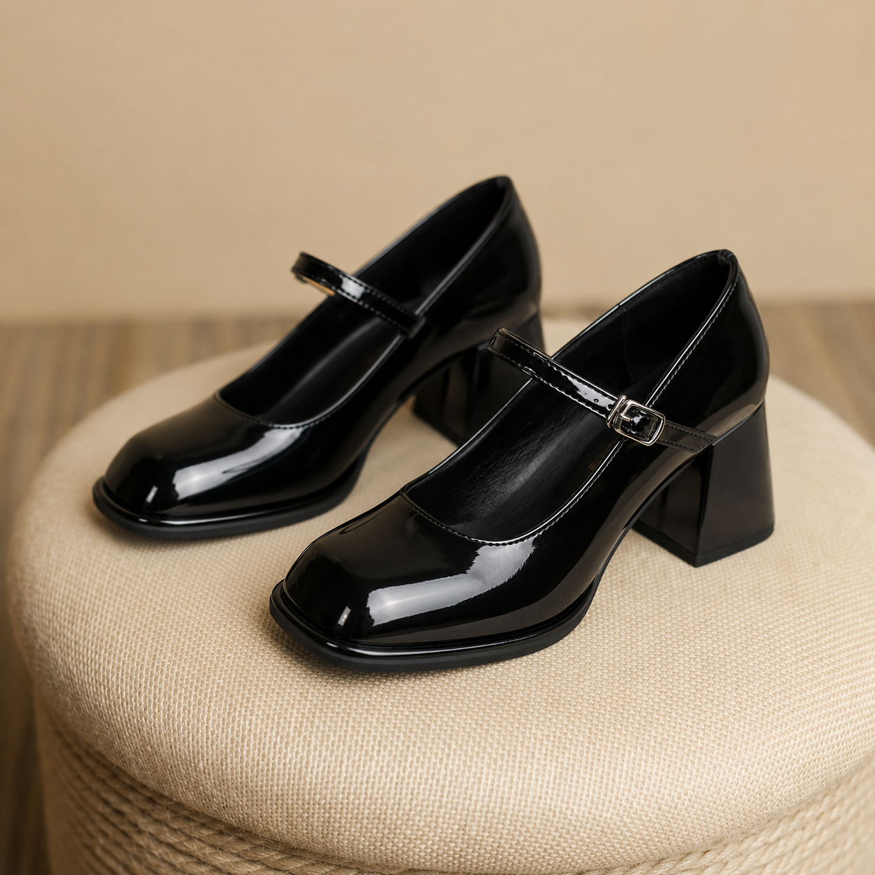 Ceinwen | Women's Ankle Strap Block Heel Pumps Square Toe Mary Jane
