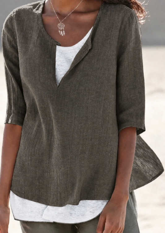 Rita | Women's 3/4 Sleeve Blouse Split Neck Everyday Top