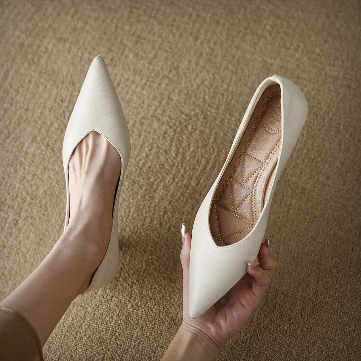 Demi | Women's Pointed Toe Pumps Low Kitten Heel Slip On Shoes