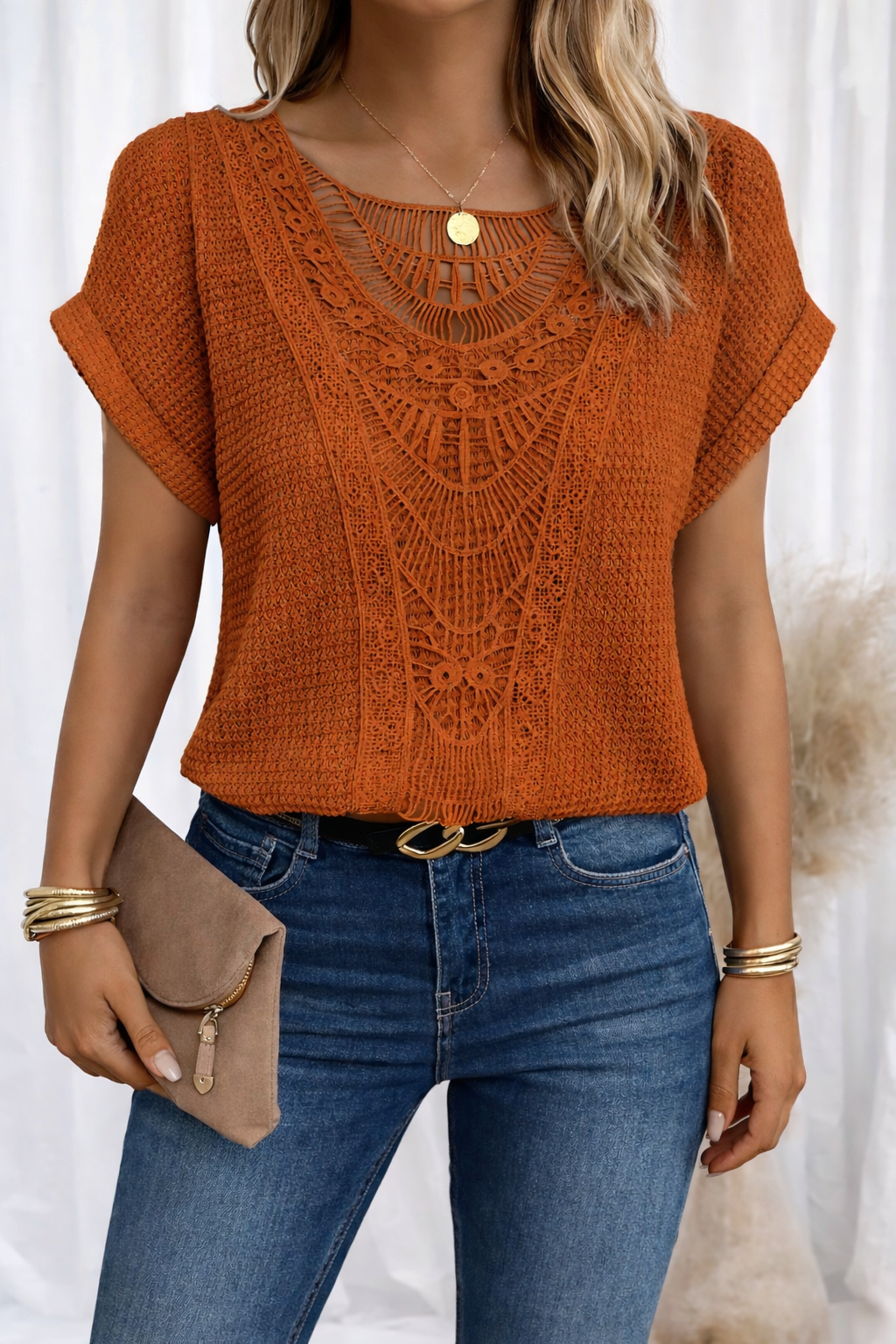 Darla2™ | Top with Round Neck and Lace Trim