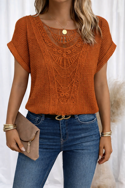 Darla2™ | Top with Round Neck and Lace Trim