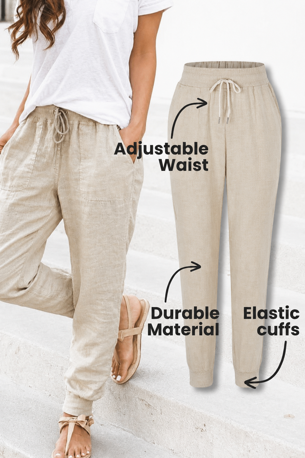 Annette | Women's Drawstring Jogger Pants with Elastic Ankle Cuffs