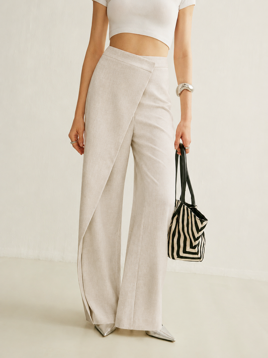 Myfanwy™ | Women's High Waist Wide Leg Trousers Asymmetric Wrap Pants