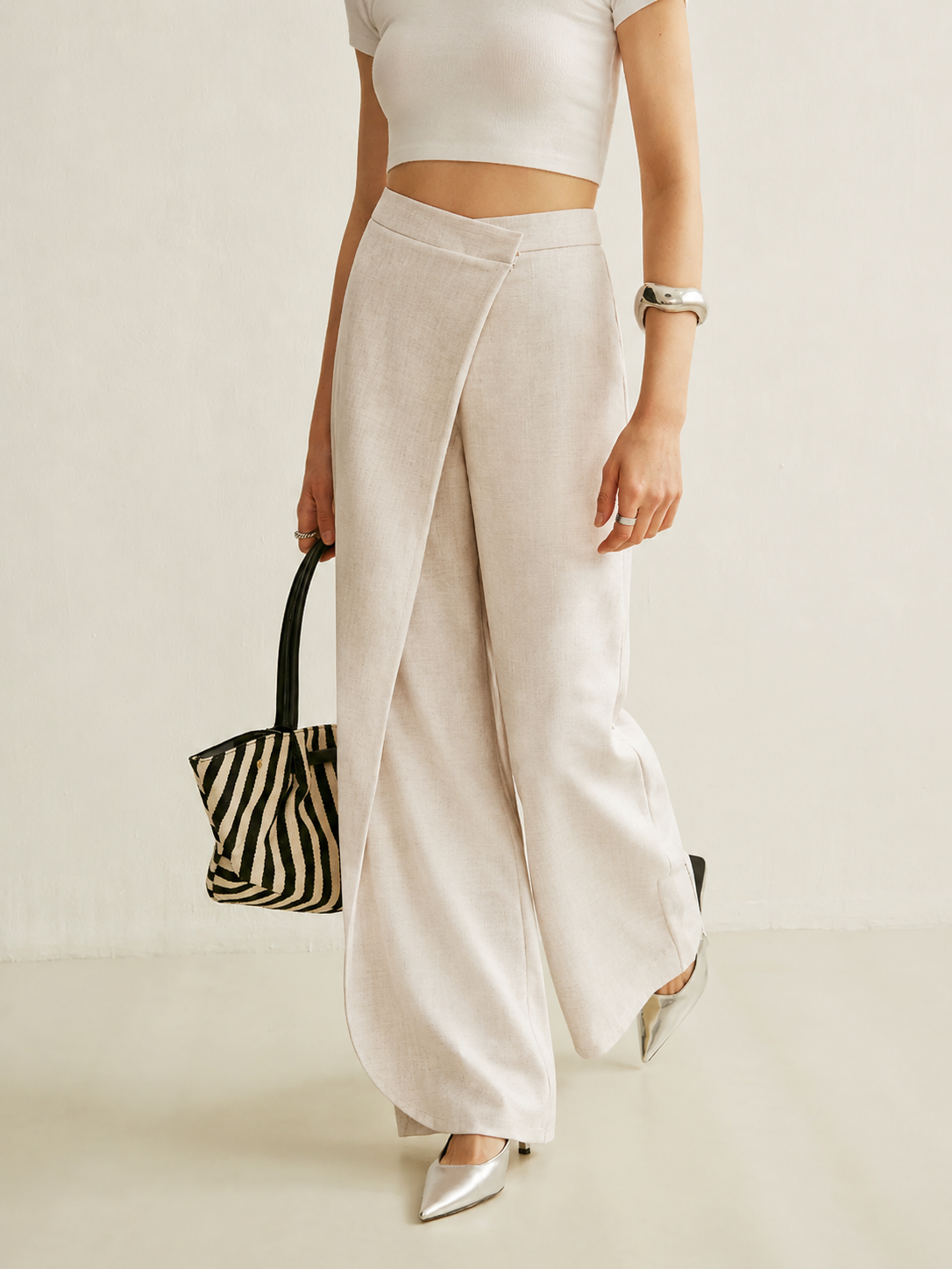 Myfanwy | Women's High Waist Wide Leg Trousers Asymmetric Wrap Pants