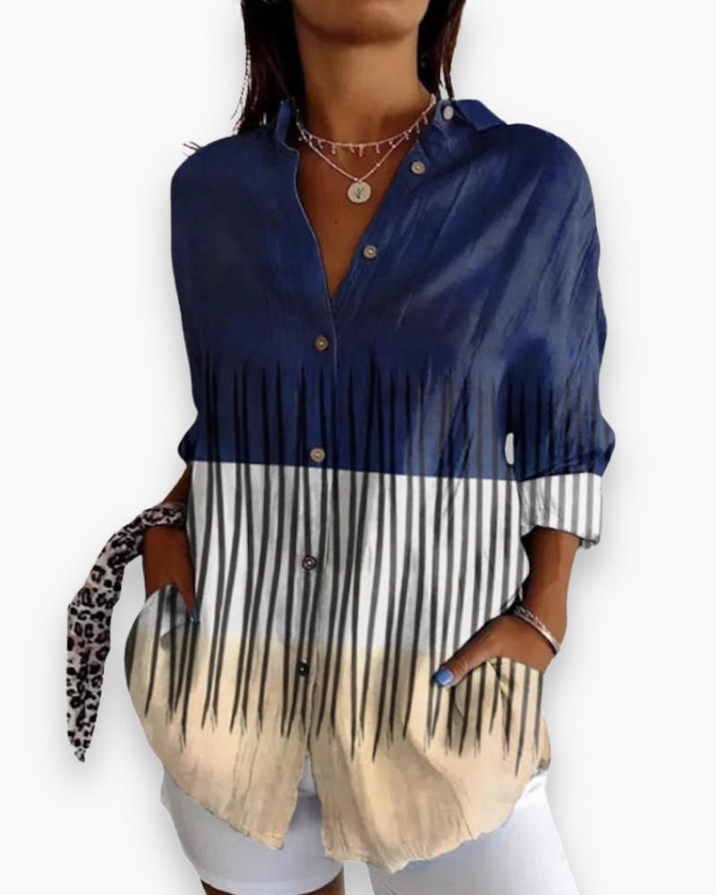 Nesta | Women's Floral Print Button-Down Blouse with 3/4 Sleeves
