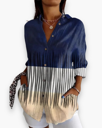 Nesta | Women's Floral Print Button-Down Blouse with 3/4 Sleeves