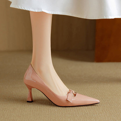 Fern | Women's Bow Detail Pumps Pointed Toe Kitten Heel Shoes