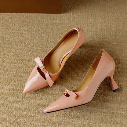 Fern | Women's Bow Detail Pumps Pointed Toe Kitten Heel Shoes