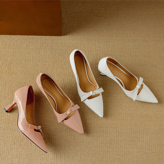 Fern | Women's Bow Detail Pumps Pointed Toe Kitten Heel Shoes