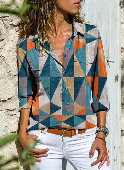 Ursula | Women's Floral Print Long Sleeve Button-Down Blouse
