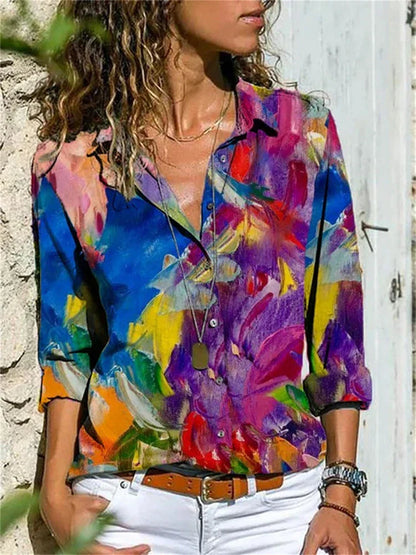 Ursula | Women's Floral Print Long Sleeve Button-Down Blouse