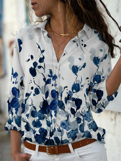 Ursula | Women's Floral Print Long Sleeve Button-Down Blouse