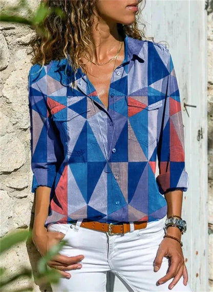 Ursula | Women's Floral Print Long Sleeve Button-Down Blouse