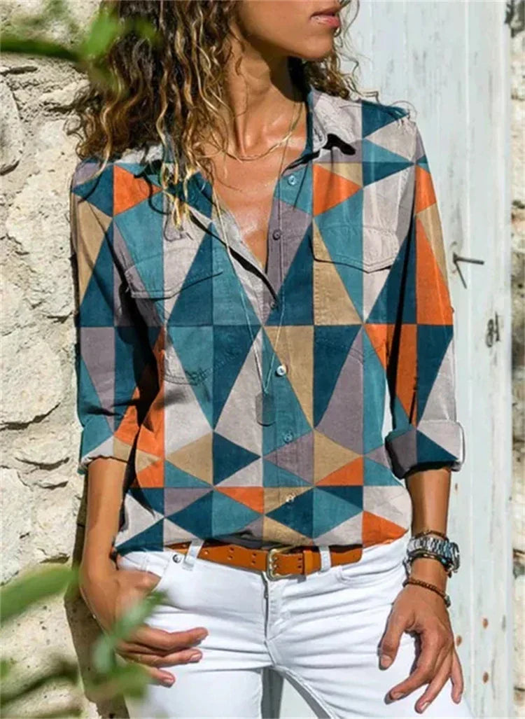 Ursula | Women's Floral Print Long Sleeve Button-Down Blouse