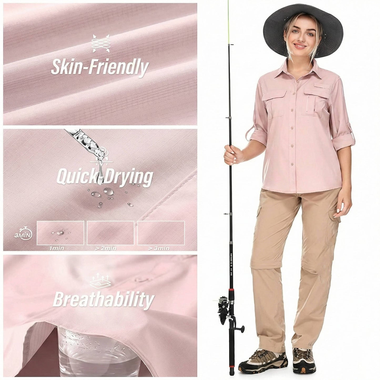 Valentina | Women's UPF 50 Long Sleeve Hiking Shirt Roll-Up Safari Shirt