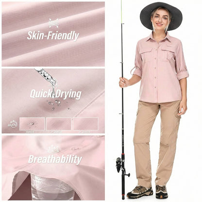 Valentina | Women's UPF 50 Long Sleeve Hiking Shirt Roll-Up Safari Shirt