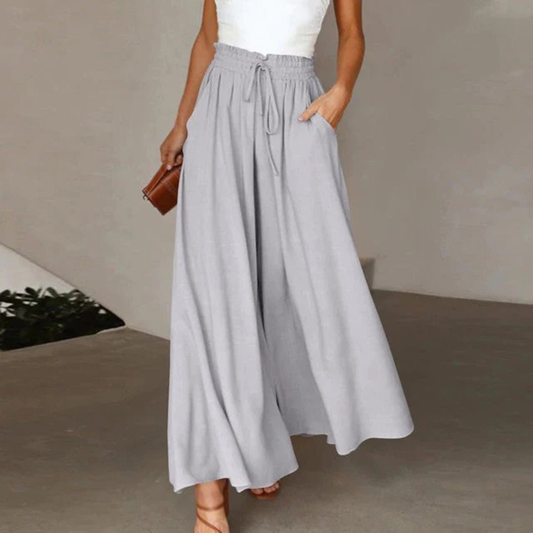 Edna | Women's High Waist Wide Leg Pants Smocked Drawstring
