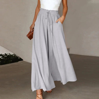 Edna | Women's High Waist Wide Leg Pants Smocked Drawstring