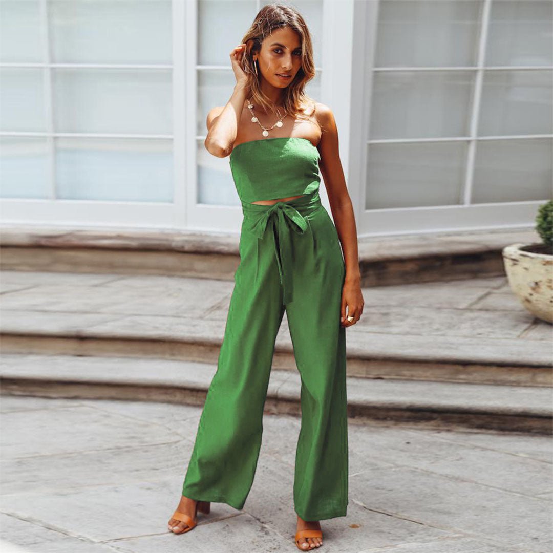 Carlotta | Women's Strapless Tie Waist Wide Leg Jumpsuit