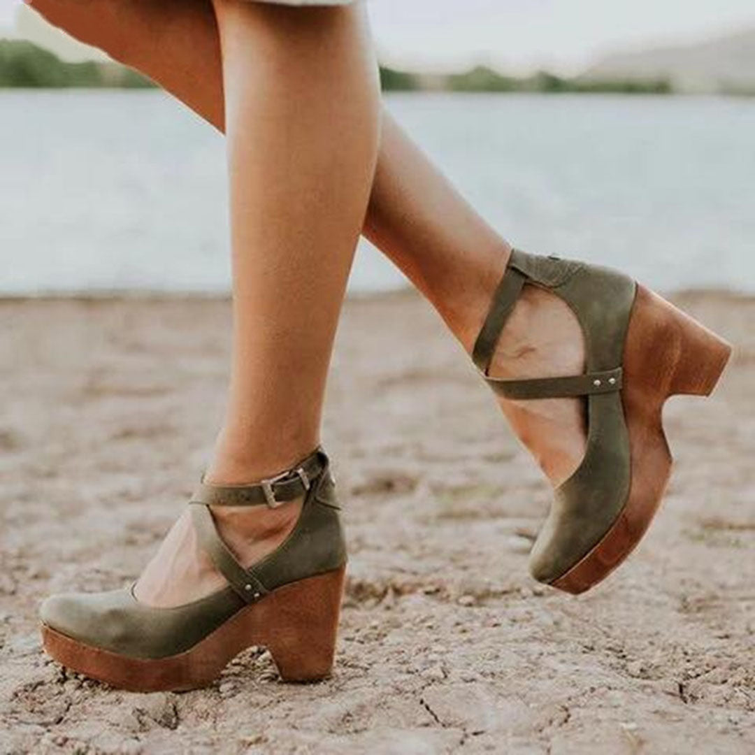 Sophie | Elegant Wedge Heels with Closed Toe & Ankle Strap