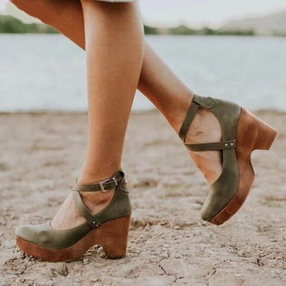 Sophie | Elegant Wedge Heels with Closed Toe & Ankle Strap