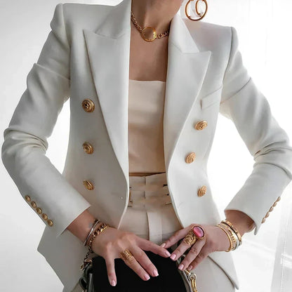 Pearl | Women's Classic Double-Breasted Blazer with Gold Buttons