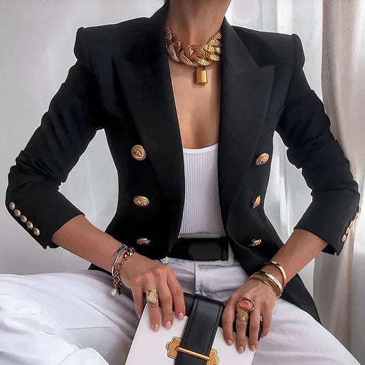 Pearl2™ | Women's Classic Double-Breasted Blazer with Gold Buttons