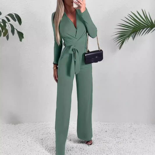Alannah2™ | Women's Wide Leg Jumpsuit V-Neck Tie Waist
