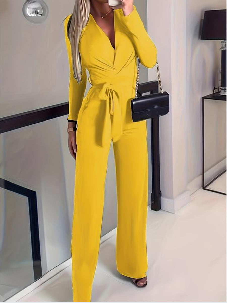 Alannah | Women's Wide Leg Jumpsuit V-Neck Tie Waist
